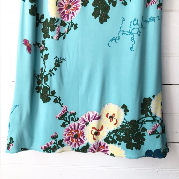 Vtg Emanuel Ungaro Floral Flower Butterfly Print Turquoise Viscose Midi Skirt 46 - Picture 8 of 17